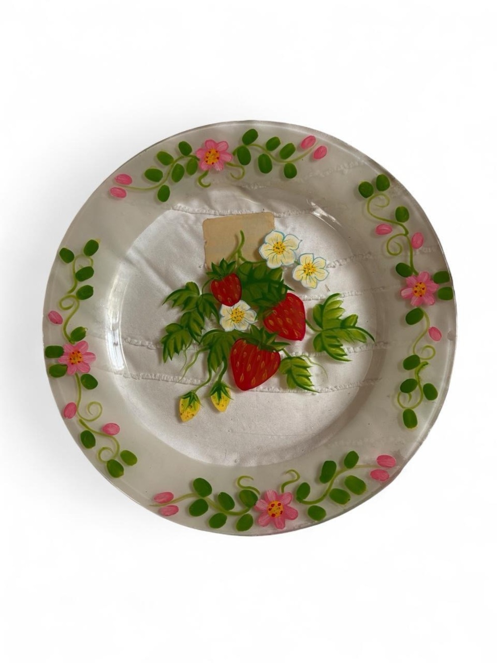 Hand-Painted Strawberry Decorative Plate - Pink & Green